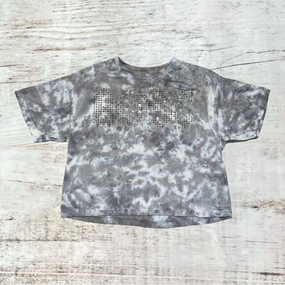 AC/DC Gray Tie Dye Embellished Rhinestone Studded Crop Top Women’s Medium - Picture 1 of 6